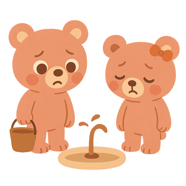 Two bears waiting by the fountain